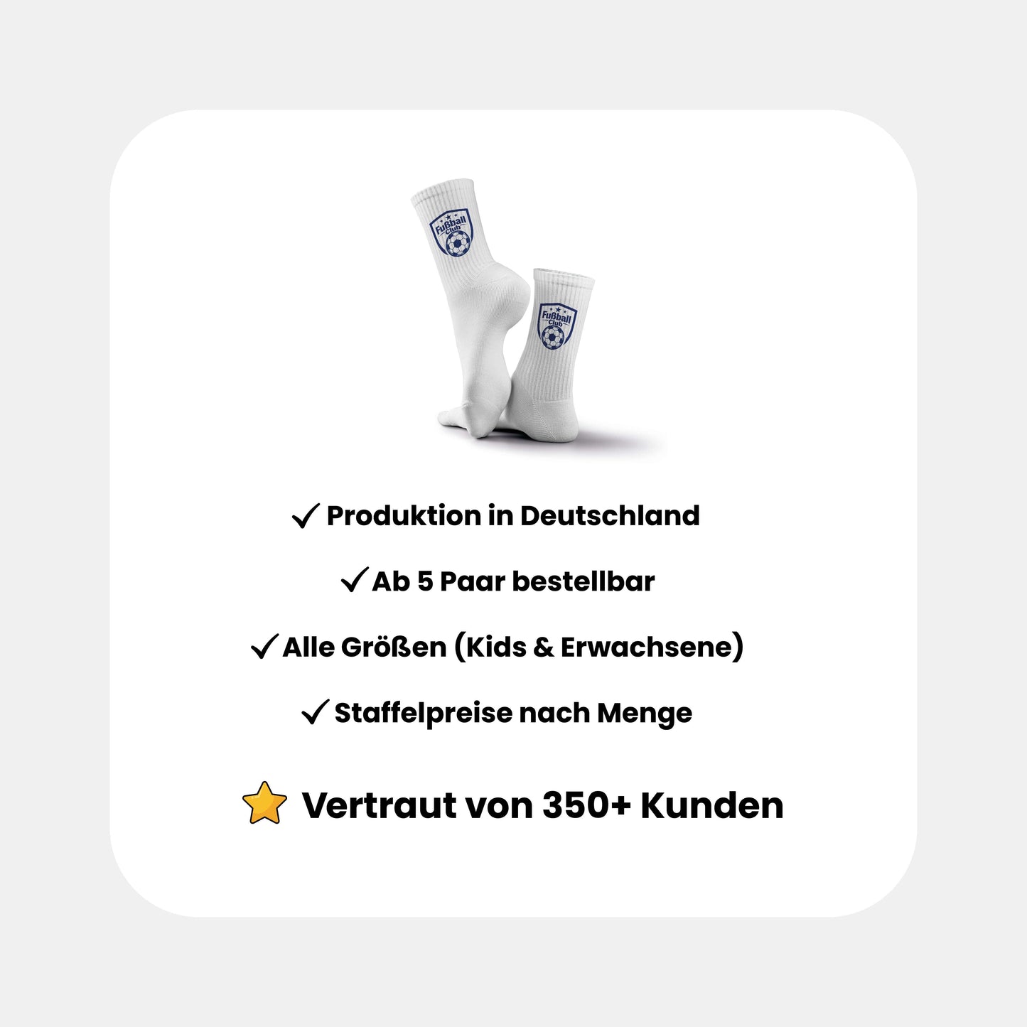 Vorteile & Trust: Produktion in Deutschland, ab 5 Paar bestellbar, alle Größen, Staffelpreise nach Menge – vertraut von 350+ Kunden.