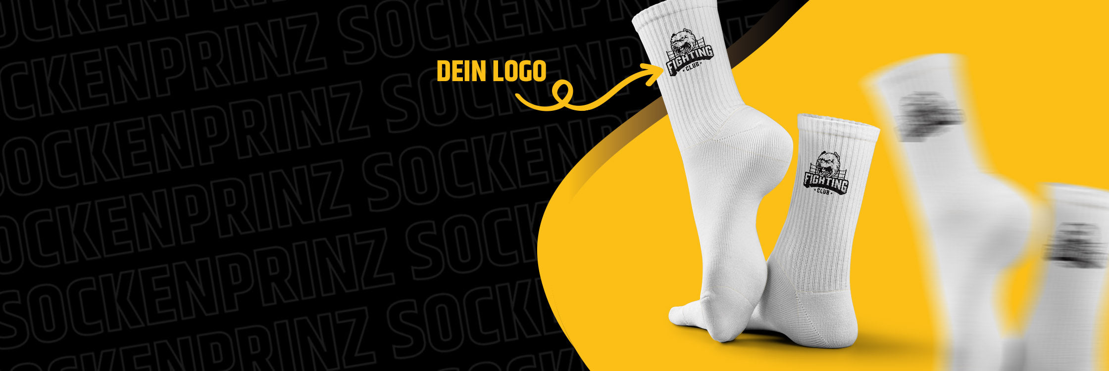 Weiße Tennissocken mit Logo von Sockenprinz – individuell bedruckte Socken für Teams, Vereine und Marken. Setze dein Statement mit personalisierten Sportsocken.