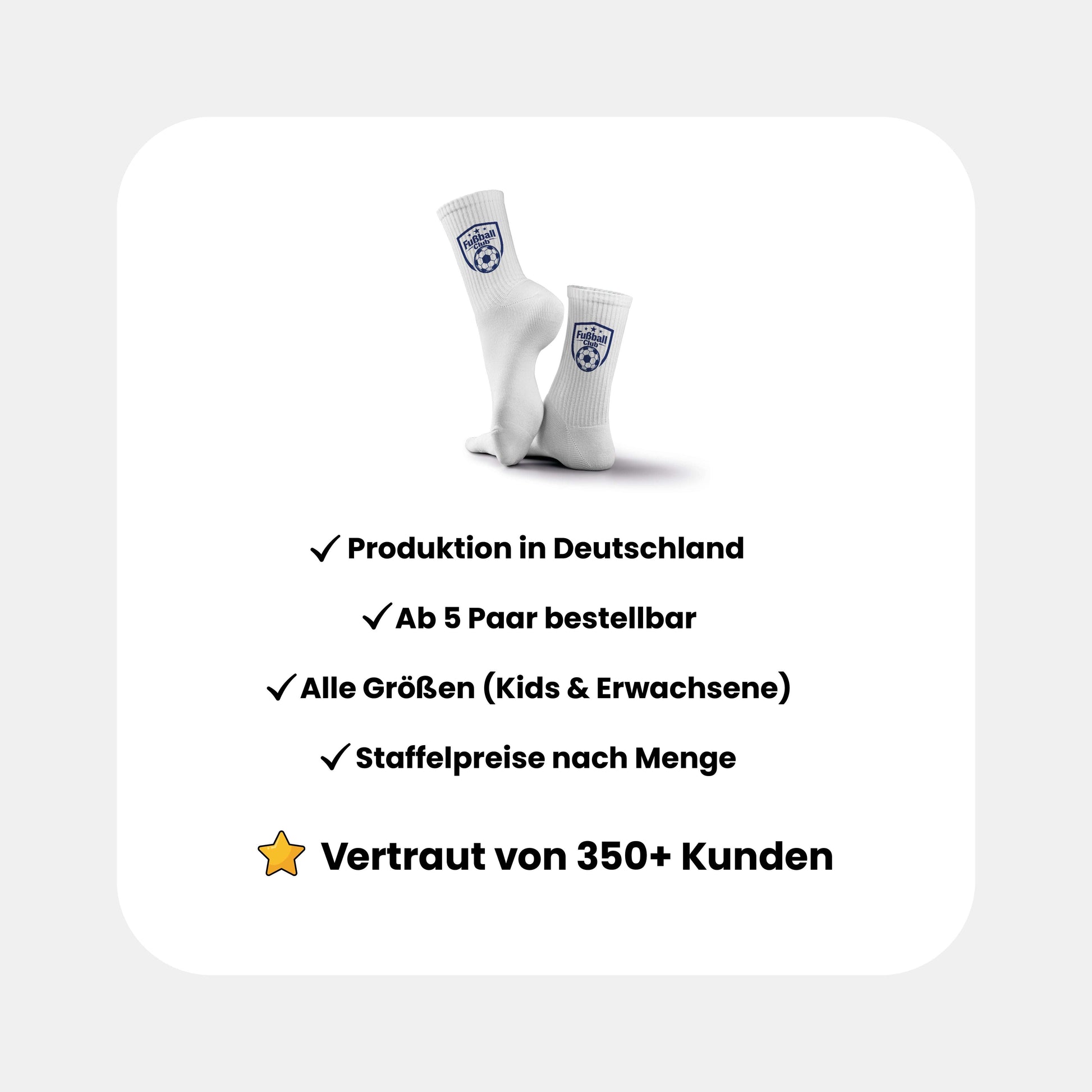 Vorteile & Trust: Produktion in Deutschland, ab 5 Paar bestellbar, alle Größen, Staffelpreise nach Menge – vertraut von 350+ Kunden.