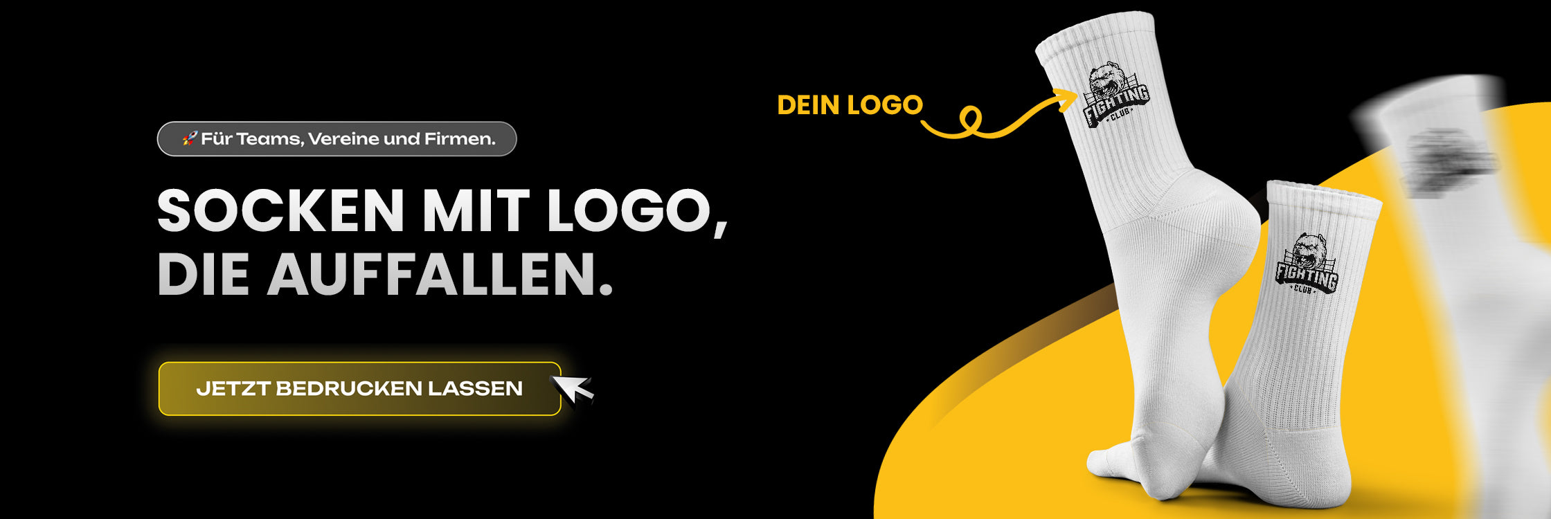 Homepage-Banner: Socken mit Logo bedrucken lassen – für Teams, Vereine und Firmen.