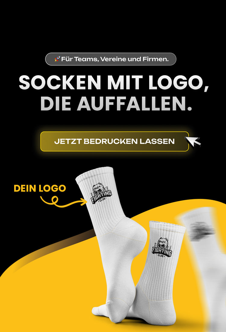 Mobiles Homepage-Banner: Socken mit Logo bedrucken lassen für Teams, Vereine und Unternehmen.
