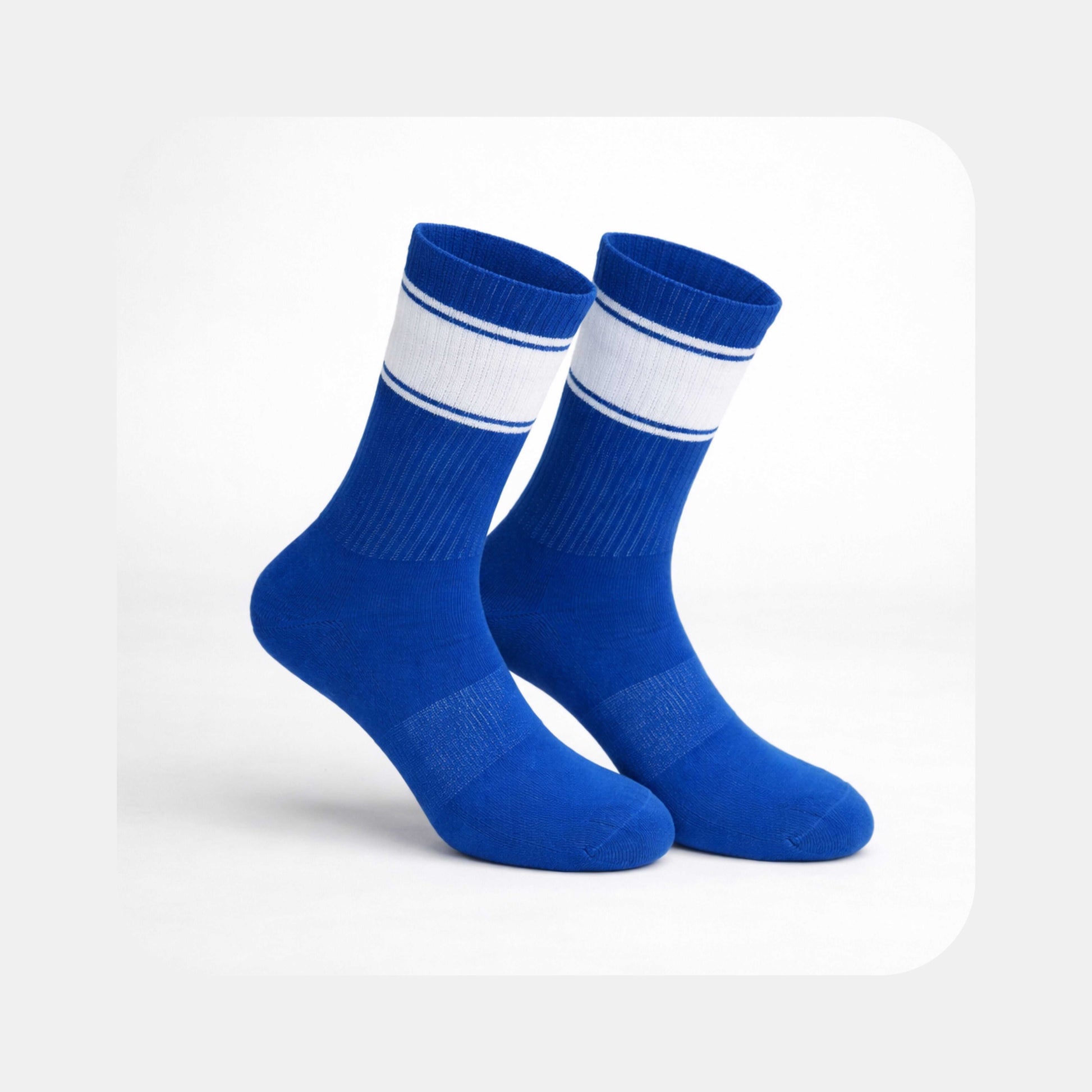 Tennissocken Classic – Color Edition in Blau mit weißen Streifen (mit Logo bedruckbar)