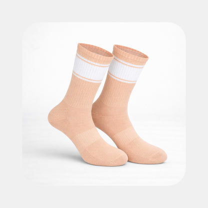 Tennissocken Classic – Color Edition in Peach mit weißen Streifen (mit Logo bedruckbar)