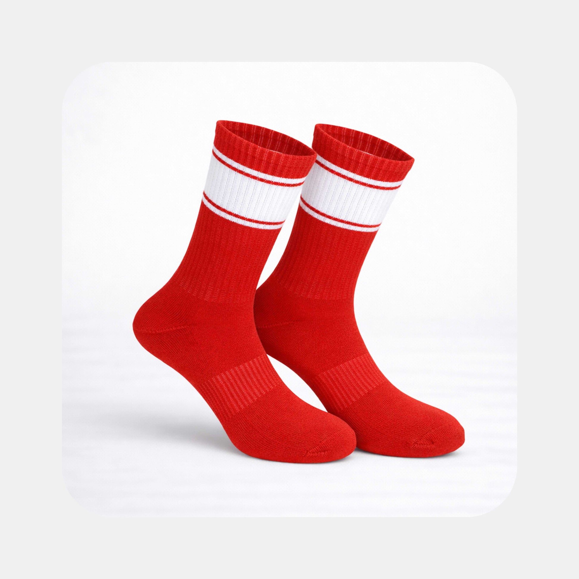 Tennissocken Classic – Color Edition in Rot mit weißen Streifen (mit Logo bedruckbar)