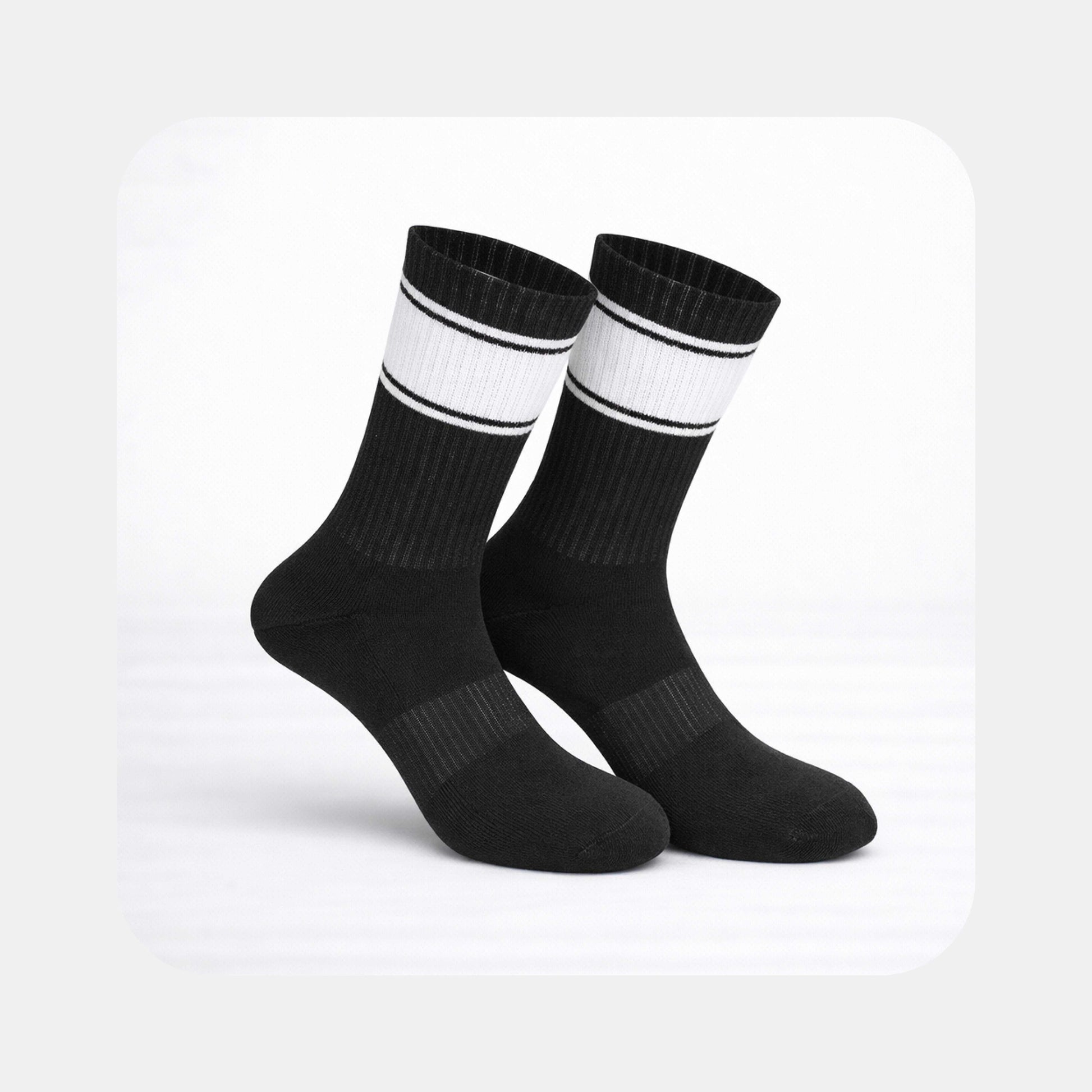 Tennissocken Classic – Color Edition in Schwarz mit weißen Streifen (mit Logo bedruckbar)