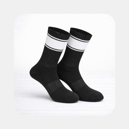 Tennissocken Classic – Color Edition in Schwarz mit weißen Streifen (mit Logo bedruckbar)