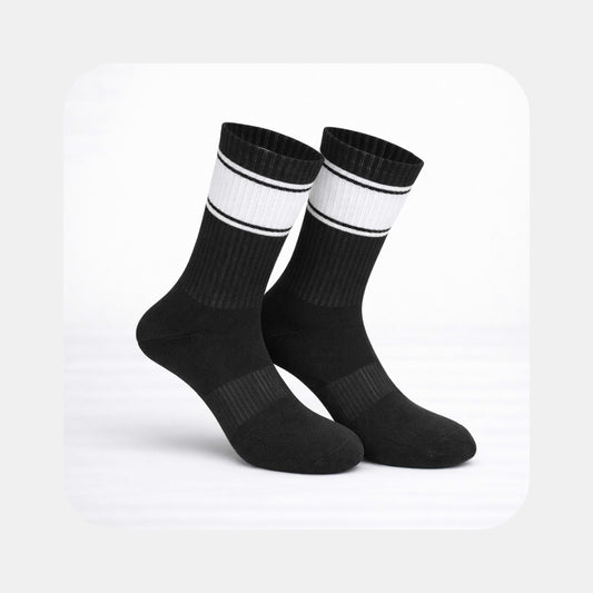 Tennissocken Classic – Color Edition in Schwarz mit weißen Streifen (mit Logo bedruckbar)